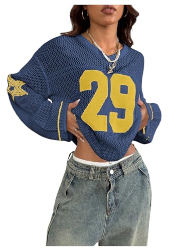 Image of Verdusa Women's Y2k Crochet Tops Jersey Shirts Graphic Going Out Summer Outfits Oversized Streetwear