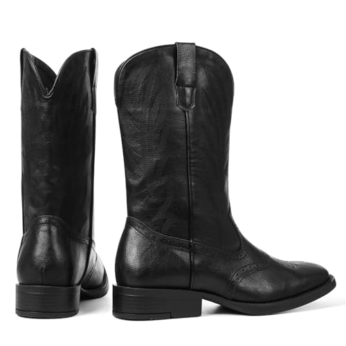 Lyrisiphy Mens Cowboy Boots Black Square Toe Embroideried Western Boots Traditional Country Boots Durable Work Boots4