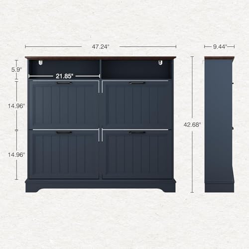 Image of Hidden Shoe Storage Cabinet with 4 Flip Drawers & Open Storage