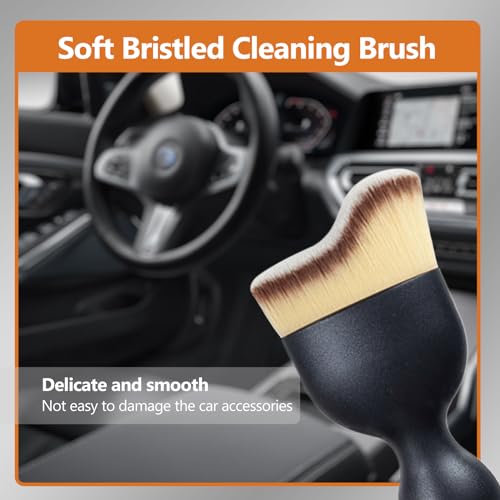 Fluher 2 PCS Car Detailing Brush, 1.77In x 3.85In Soft PP Fiber Curvilinear Brush Accessories, Universal Clean Replacement for Cleaning Conditioner Air Vent Dashboard Engines (Brown & Black & White) - Thumbnail 5