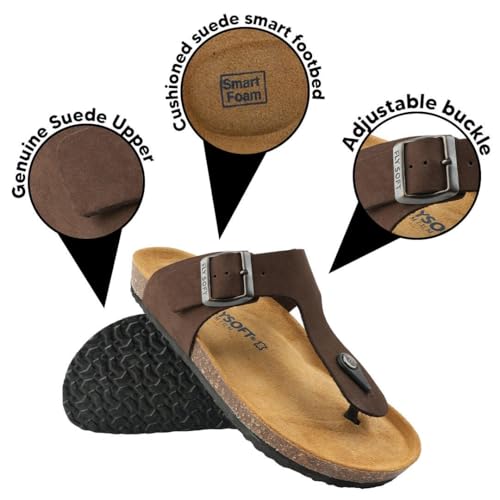 100% Genuine Leather Men's Sandals - Comfortable Cushioned Smart Foam Footbed, Slip-On Slides for Casual Summer Wear, Adjustable Fit, Durable Non-Slip Sole3