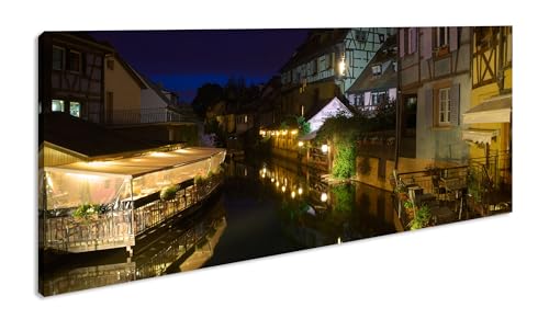 Vista panorámica del centro de Colmar por la noche 60 x 30 cm como lienzo, diseño listo enmarcado en marco de madera auténtica, impresión digital de alta calidad con marco