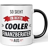 JUNIWORDS Tasse, So sieht ein richtig cooler Finanzberater aus, Schwarz (5813635)