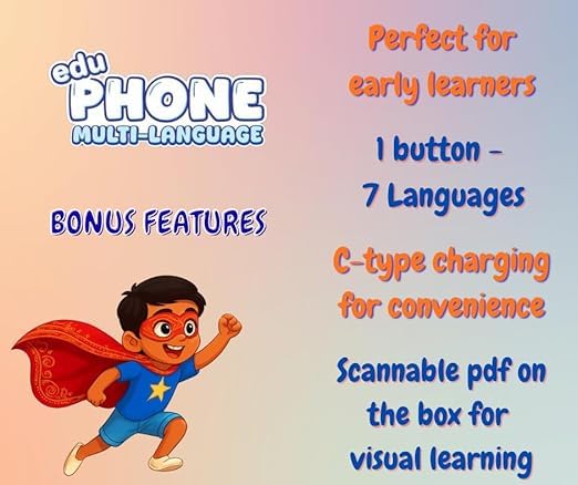 Image of Multi Language EduPhone | Educational, Screen - Free Toy |Type-C Rechargeable | 10 Indian Languages | 28 Functions | Flash Function | 20 Educational topics for Age 2 Years to 10 Years