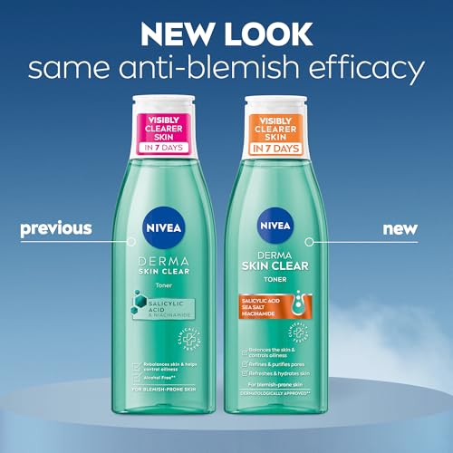 NIVEA Derma Skin Clear Toner (200ml), Cleansing and Hydrating Salicylic Acid Toner Enriched with Niacinamide to Rebalance and Remove Impurities, For Blemish-Prone Skin