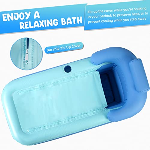 Inflatable Bathtub Adult With Electric Air Pump, Indoor Or Outdoor Portable Foldable Bath Tub And Ice Bath Tub, Freestanding Blow Up Bathtub With Bath Pillow Headrest For Adults Spa, 63"X33" (Blue) #TOP5