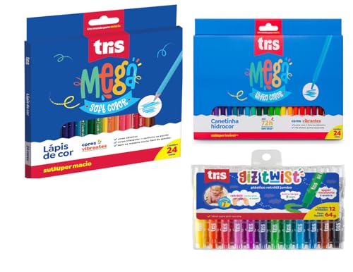 Kit Lápis de Cor Canetinhas e Giz de Cera Retrátil