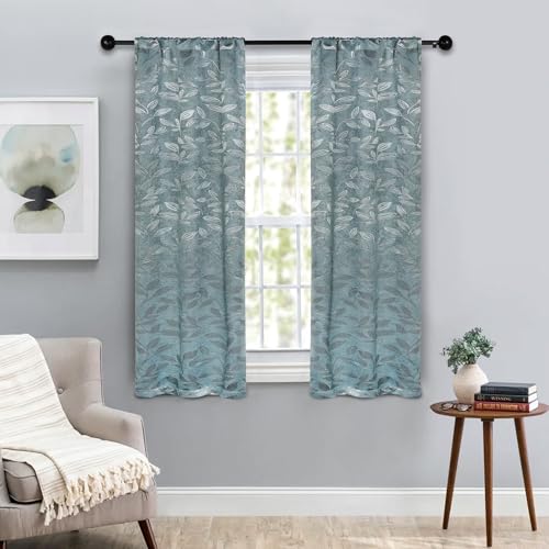 SUPERIOR Semi Blackout Curtains - Modern Leaves - 26" x 63" - Rod Pocket Header - Thermal Insulated, Sun Blocking & Room Darkening Drapes for Bedroom, Living Room - Set of 2 Panels - Green Lily