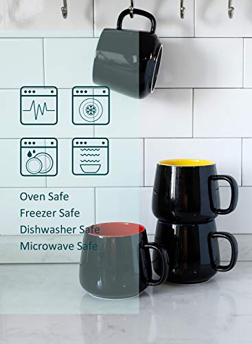 Porcelain Coffee Mugs Set Of 4-12 Ounce Cups With Handle For Hot Or Cold Drinks Like Cocoa, Milk, Tea Or Water - Smooth Ceramic With Modern Design, Black Multi Color #TOP2