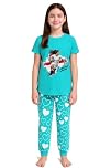 Jujak Girls England Rugby Pyjama Set Short Sleeve Top Sports Range Cotton Loungewear (UK, Age, 12 Years, 13 Years, Regular, Cyan/White)