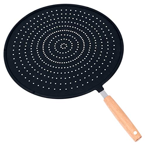 13" Silicone Splatter Screen For Frying Pan, Multi Use,Maji &Co. Pan Cover With Wood Handle –Grease Splatter Screen, Oil Splatter Guard – Heat Insulating Cooling Mat, Strainer, Silicone Drain Board #TOP14