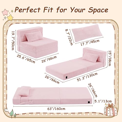 Givjoy Folding Sofa Bed Floor Mattress for Kids with Pillow, Toddler Washable Folding Floor Nap Mat for Daycare, Child Fold Up Sofa Futon Chair Bed with Storage Bag for Playroom, Camping by Givjoy - Image 2
