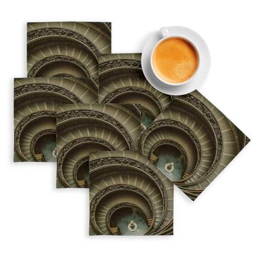 sous Verre en Lin - Musée du Vatican Escalier Gris en Spirale Rome Italie - Lot de 6 (100 x 100 mm)