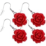 iplusmile Pendientes Femeninos Colgantes de Rosa 2 Pares Diseño Floral para Niñas Adolescentes Uso Diario y Celebraciones