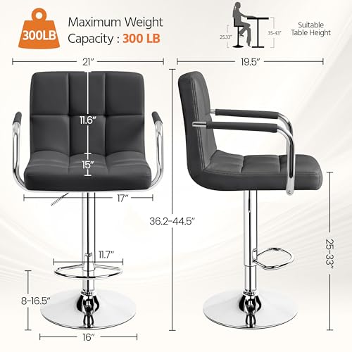 Image of Yaheetech Bar Stools Set of 4, Swivel with Backs, Adjustable Height, Gray