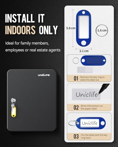 Uniclife Armário de chave de 60 posições com trava de chave montada na parede, caixa de armazenament