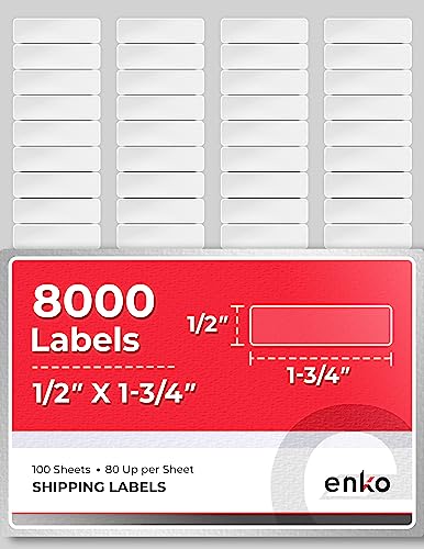 enKo 8800 etiquetas, 1/5.1 cm x 1-3/10.2 cm, color blanco, etiquetas en blanco para dirección, correo, envío y código de barras para impresoras láser y de inyección de tinta
