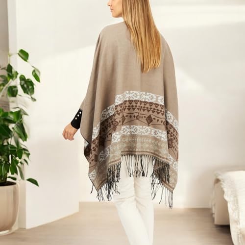 Image of Women's Shawl Wrap Poncho Ruana Cape Cardigan Sweater Open Front for Fall Winter Spring