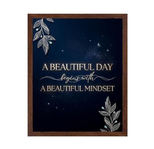 ALPINE INK CO. Motivational Poster with Frame - A Beautiful Day Begins with a Beautiful Mindset Quote Artwork - Modern Floral Design - Bedroom Office Wall Decor - 16x20 Brown Framed Print