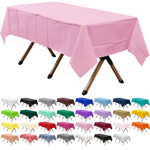 dinexlence 2 Pack Pink Premium Plastic Tablecloth Rectangle 54 x 108 Inches Reusable Rose Pink Decorative Table Cover for Dining, Wedding, Party, Indoor and Outdoor use