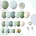 iLaFm 150Pcs Dusty Blue Green Balloon Garland Arch Kit, Ash Mist Green Haze Fog Blue Sand White Gold Balloons for Baby Shower Jungle Safari Woodland Wild One Bridal Birthday Party Decorations