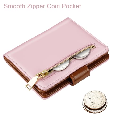 Small Wallets for Women Slim Minimalist for Bifold Credit Card Holder for Pocket or Purse, Pink & Brown4