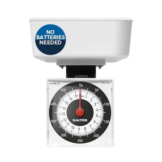 Salter Dieet Mechanische Keukenweegschaal, Klein voor Reizen, Capaciteit van 500g, Metingen in Stappen van 5g, Precieze Portiecontrole Voedselweegschalen, Geen Batterijen Nodig, 15 Jaar Garantie