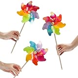 IilLittle 10 Pack Rainbow Pinwheel, No Assembly Required, Pinwheels for Kids, Pinwheels for Yard and Garden, Kids Party Decoration, Lawn Decoration, Picnic Party Decorations