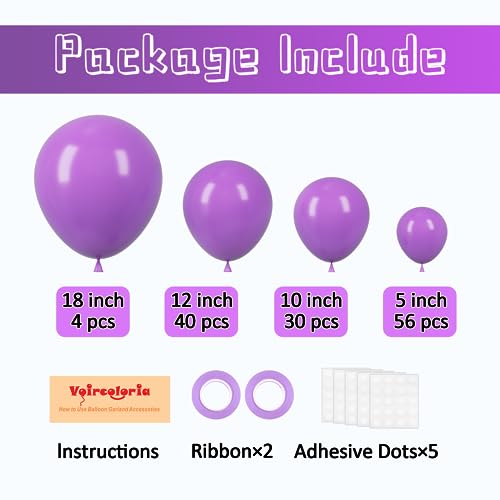 Image of Voircoloria 130pcs Purple Balloons Different Sizes 18 inch 12 inch 10 inch 5 inch Party Latex Balloons for Birthday Baby Shower Halloween Wedding Valentine's Day Party Bachelorette Decorations