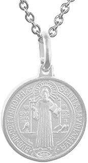 15mm Dainty Sterling Silver St Benedict Medal Necklace 9/16 inch Round 24 inch