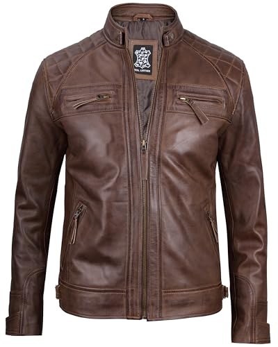 Image of Blingsoul Stylish Black & Brown Cafe Racer Leather Jacket For Men - Real Lambskin Leather Motorcycle Jacket Mens
