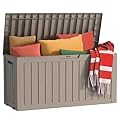 KFY 75 Gallon Waterproof Outdoor Storage Box, UV Resistant Resin Deck Box with Hydraulic Rod for Reinforced Stability, Perfect for Patio, Garden, and Pool,Grey