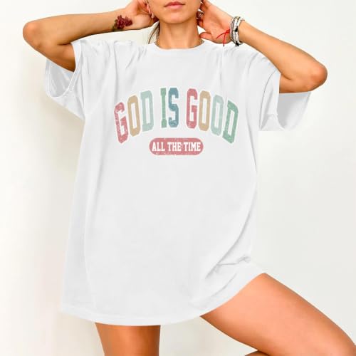 Image of Christian Shirts for Women Oversized God is Good Shirt Religious Jesus Faith Inspirational Tshirt Bible Verse Tee Top