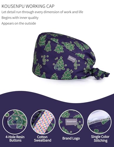 Image of Kousenpu Scrub Caps for Women, Adjustable Women's Surgical Cap with Buttons, Breathable Cute Design for Nurses and Doctors