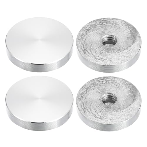 sourcing map M10 Gewinde 40mm Durchmesser Runde Form Aluminium Scheibe Hardware 4 Stück, Aluminium Kreis Scheibe Glas Top Adapter für Glastisch