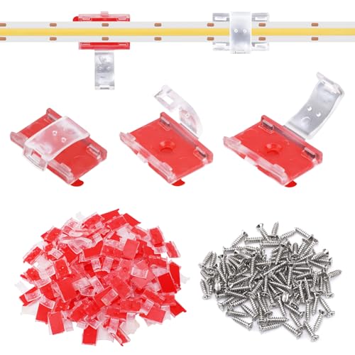 Image of Gosknor 100pcs Led Strip Light Clips, Indoor Light Clips with Screws Self Adhesive Led Clips Led Strip Light Holder Self-Adhesive Mounting Brackets for 8-10mm /0.31-0.39inch Indoor Light Strip