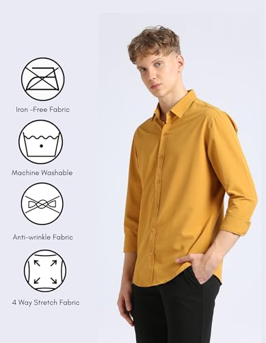 Image of SaintX Men's Premium Solid Formal Shirt | Slim Fit | Plain Full Sleeve | Feather Touch Soft Finish | Wrinkle Resistant | No Ironing Required | 360 Highly Stretchable Fabric