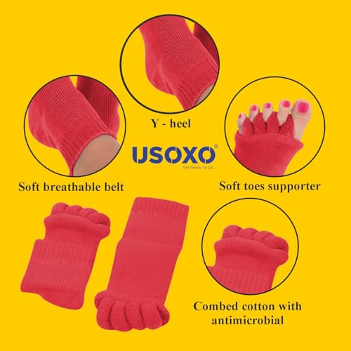 Image of Foot Alignment Socks I Cotton Finger Toe Separator I Easing Bunion Hammertoe and Arthritis Pain Relief I Improving Posture & Increasing Flexibility I Free Size for Men & Women (Maroon)