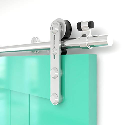 TSMST 200cm/6.6ft Acier Inoxydable Rail Porte Coulissante, Kit de Rail de Porte de Grange Robuste Adapté à une Porte en Bois Unique,Forme ronde Cover