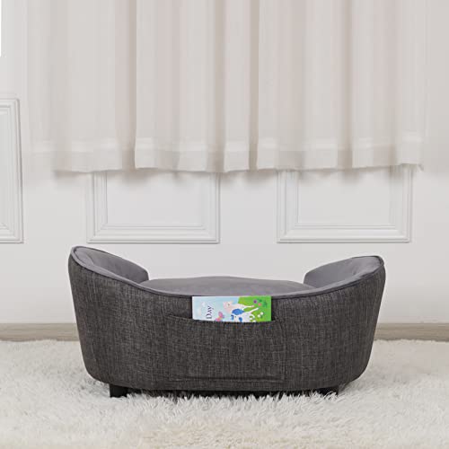 Pet Sofa Bed/Velvet & Linen Fabric Pet Couch With Removeable & Washable Cushion For Medium Dogs Cats (Gray) #TOP3
