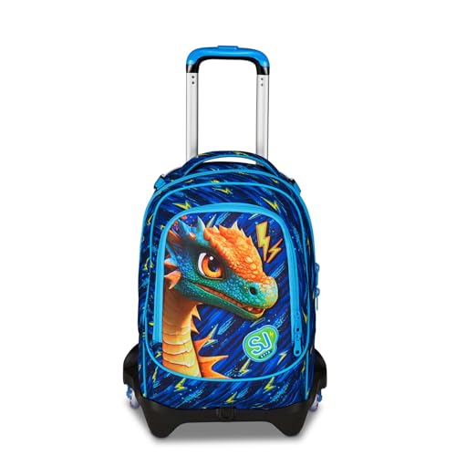 Sj Gang Style Jam Gang Trolley Scuola Jack 3 Ruote Dragon Glide, Blu, 3 In 1, Zaino Triplo Uso Con Carrello Sganciabile, 33 L, Zaino Scuola Elementare