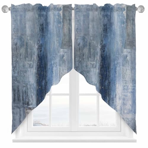 Blue Grey Ombre Swag Valances Kitchen Curtain 63 Inches Length,