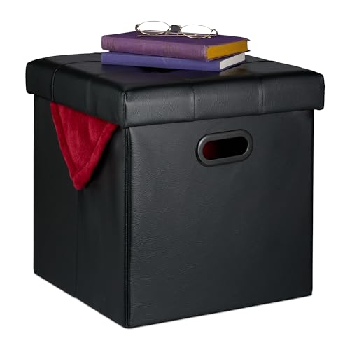 Relaxdays Hocker, Sitzhocker Stauraum, gepolstert, faltbar, HBT...