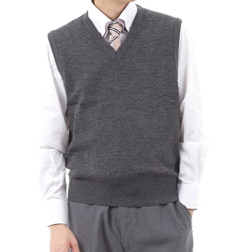 (ブルーム) BLOOM 日本製 毛玉ができにくい洗えるニットベスト Vネック 無地 家庭洗濯OK ウール混 M/L/LL 4Color (チャコールグレー, LL)