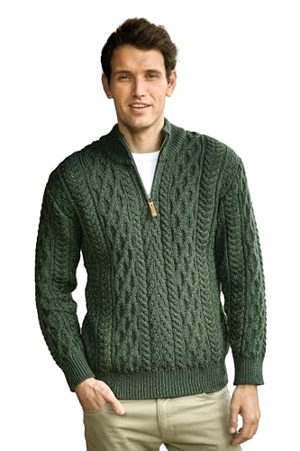 Image of Aran Crafts Men's Irish Soft Cable Knitted Zip Neck Jacket (100% Merino Wool)