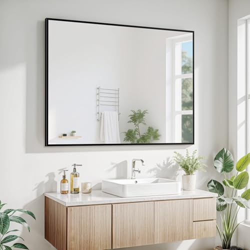 Antok 22x30 Black Metal Framed Bathroom Mirror, Wall Mirror with Rect Corners, Vanity Mirror for Over Sink, Anti-Rust Tempered Glass, Horizontal/Vertical Hanging for Bathroom, Living Room, Entryway by Antok - Used condition - Image 2