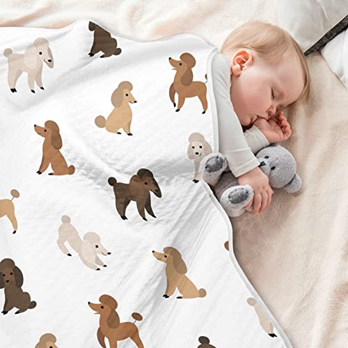 Image of Swaddle Blanket Cartoon Happy Poodle Cotton Blanket for Infants, Receiving Blanket, Lightweight Soft Swaddling Blanket for Crib, Stroller, Nursery Blankets, 30x40 in