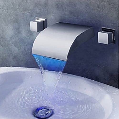 Mitigeur cascade salle de bain chrome à double poignée avec LED intégrée