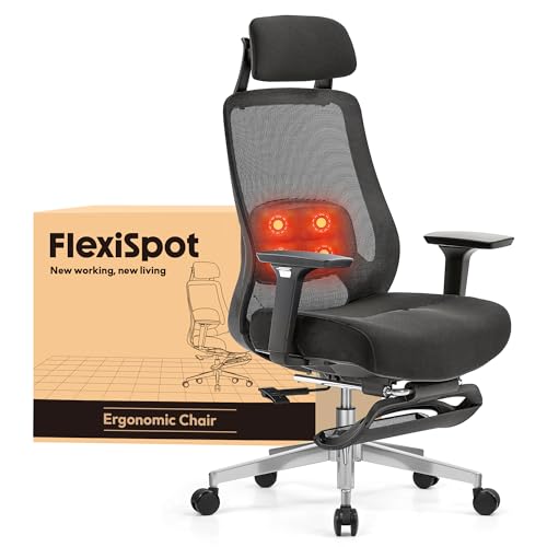 FLEXISPOT MasterEase Massage Bürostuhl mit Fußstütze, ergonomischer High-Back-Schreibtischstuhl mit 2D-Lendenstütze
