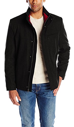 IZOD Men's Wool Jacket with Contrast Inner Collar, Black, Large